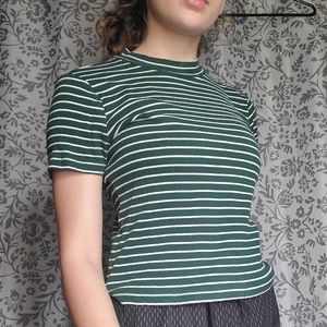 Green and white striped crop top